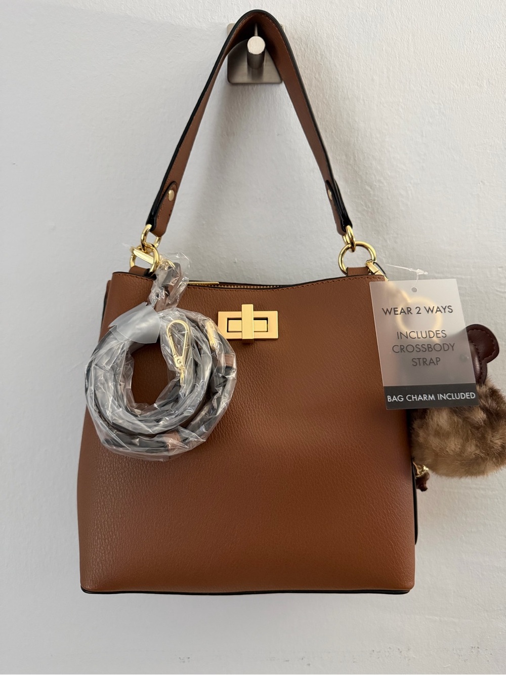 BCBGeneration Triple Entry Turnlock Bucket Bag brown